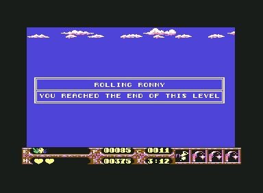 Rolling Ronny (Commodore 64) screenshot: I got to the level's end.