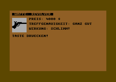 Mafia (Commodore 64) screenshot: You should buy a pistol right away