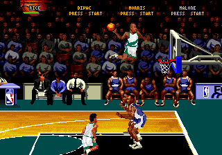 NBA Hangtime (Genesis) screenshot: About to do a slam dunk.