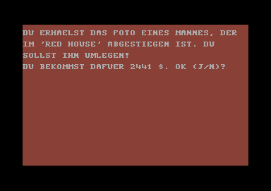 Mafia (Commodore 64) screenshot: Accepting a job as a killer