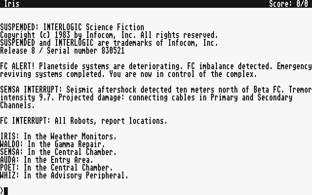 Suspended (Atari ST) screenshot: Starting location