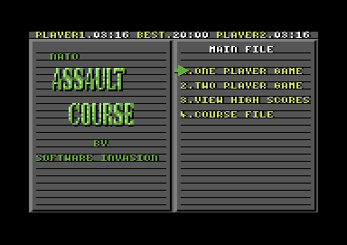 NATO Assault Course (Commodore 64) screenshot: Title and Main Options