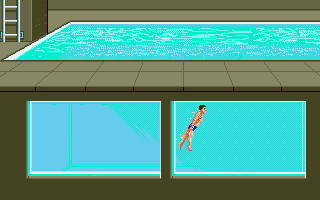 Summer Challenge (Amiga) screenshot: Floating underwater in the pool