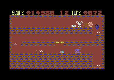 Fearless Fred and the Factory of Doom (Commodore 64) screenshot: Fred's dead