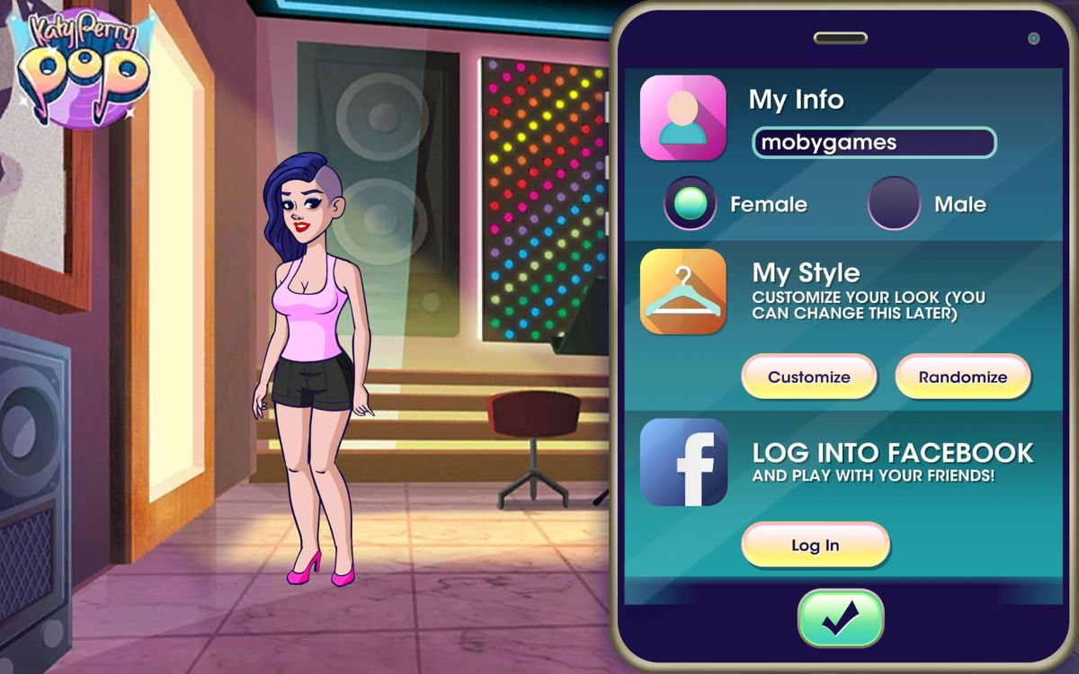 Katy Perry: Pop (Android) screenshot: Setting up a character.