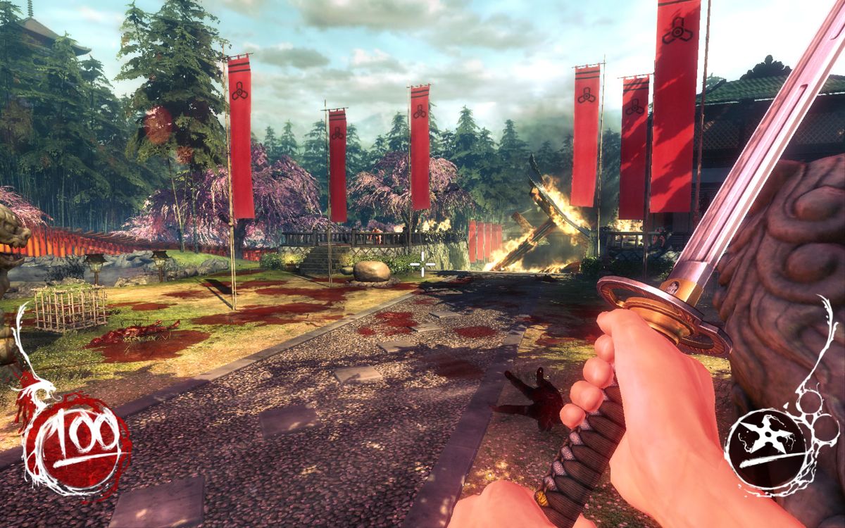 Shadow Warrior (Windows) screenshot: The road to the right has been blocked.