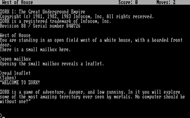 Zork: The Great Underground Empire (DOS) screenshot: The starting location