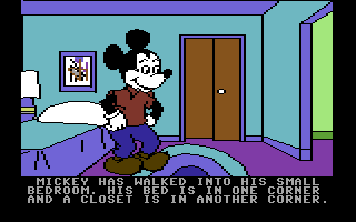 Mickey's Space Adventure (Commodore 64) screenshot: Earth - Mickey's bedroom.