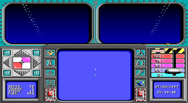Sea Rogue (DOS) screenshot: View from the bridge of the Sea Rogue.