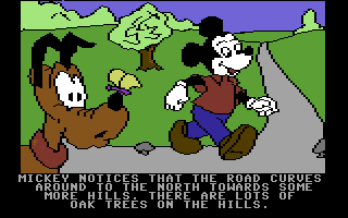 Mickey's Space Adventure (Commodore 64) screenshot: Earth - Curvy road.