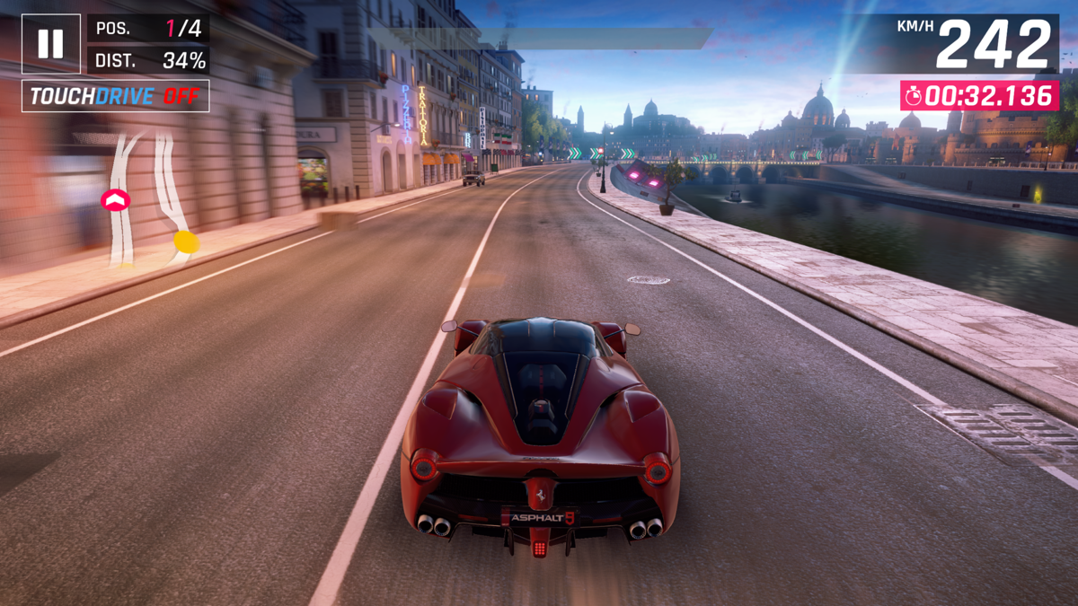 Asphalt 9: Legends (Windows Apps) screenshot: Driving my LaFerrari through the streets of Rome.