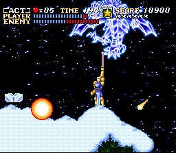 ActRaiser (SNES) screenshot: Boss fighting in side-scrolling mode