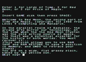 Time and Magik: The Trilogy (Atari 8-bit) screenshot: The beginning of "Red Moon"