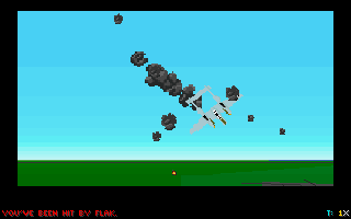 P-38 Lightning Tour of Duty (DOS) screenshot: I have bailed out, my P-38 is going down in flames.