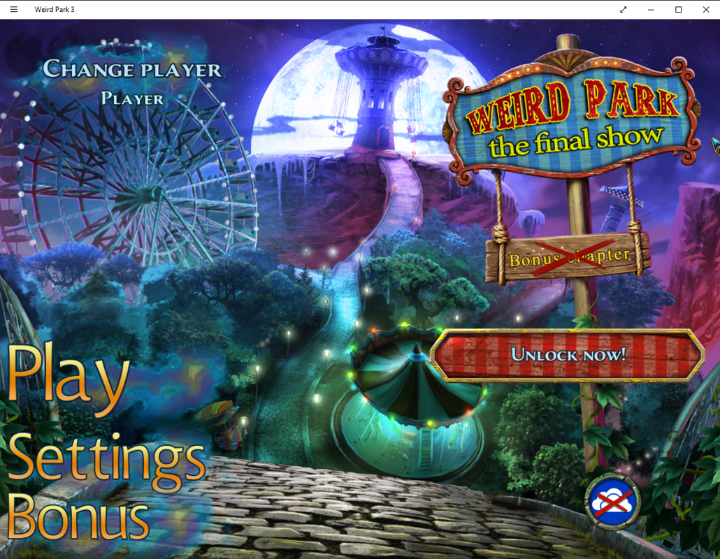 Weird Park: The Final Show (Windows Apps) screenshot: Title and main menu