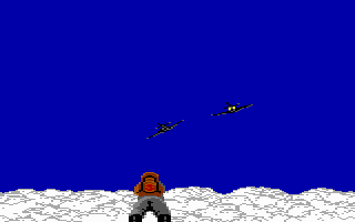 Rocket Ranger (Commodore 64) screenshot: Here comes some Nazi planes!