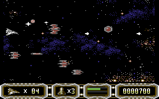 Enforcer: Fullmetal Megablaster (Commodore 64) screenshot: The first stage