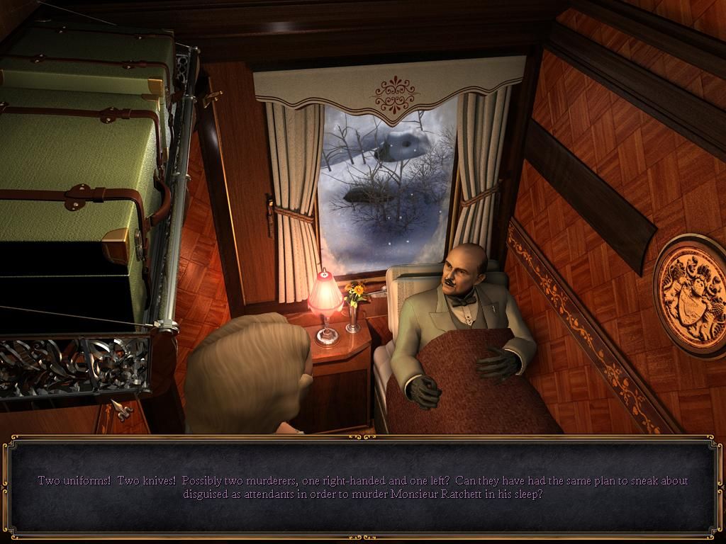 Agatha Christie: Murder on the Orient Express (Windows) screenshot: Most of the time Mr. Poirot just lays on his back and lets you to do the footwork.