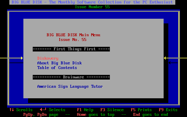 Big Blue Disk #55 (DOS) screenshot: Top of the scrolling menu