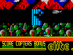 Airwolf (ZX Spectrum) screenshot: Shooting my way through the wall.