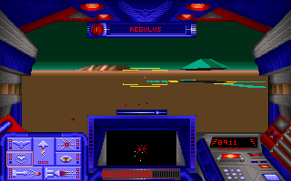 Stellar 7 (DOS) screenshot: You can replenish your health (uhmm.. energy) at a fuel bay like this one (MCGA/VGA)
