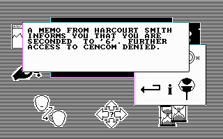 the Fourth Protocol (PC Booter) screenshot: Found a memo (CGA with RGB monitor).