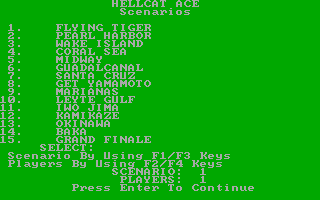 Hellcat Ace (PC Booter) screenshot: Scenario selection