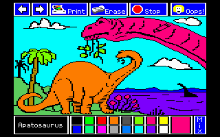 Electric Crayon Deluxe: Dinosaurs Are Forever (DOS) screenshot: Apatosaurus was colored (MCGA 256 Colors)