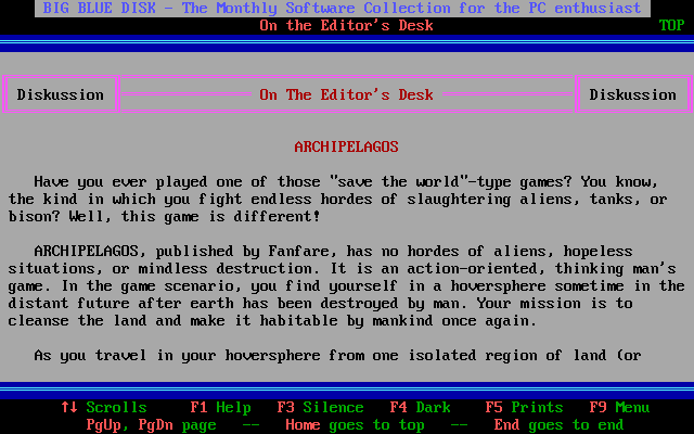 Big Blue Disk #40 (DOS) screenshot: Reading a review (light mode)