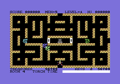 Krystals of Zong (Commodore 64) screenshot: Go down the ladder to proceed to the next level