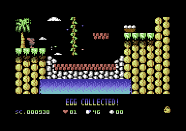 Cavemania (Commodore 64) screenshot: Oh, no. The egg broke