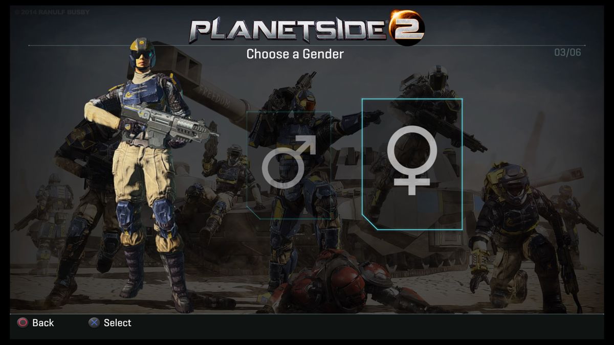 PlanetSide 2 (PlayStation 4) screenshot: You can select a faction, gender, and face for your character