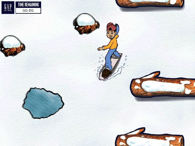 Snow Day: The GapKids Quest (Windows) screenshot: Dodging obstacles on the downhill