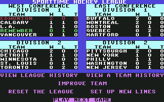 Superstar Ice Hockey (Commodore 64) screenshot: The main menu