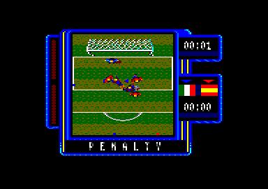 Michel Futbol Master + Super Skills (Amstrad CPC) screenshot: A team is awarded a penalty kick.