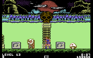 Thundercats (Commodore 64) screenshot: Another bonus mission - these enemies carry shields and can only be hit from behind