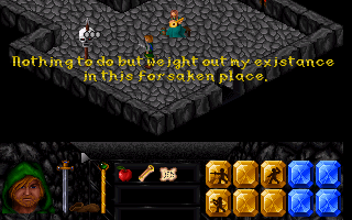 The Summoning (DOS) screenshot: Skulls that talk! Not very useful though...