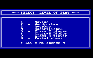 Bluebush Chess (DOS) screenshot: Skill level?