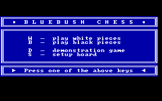 Bluebush Chess (DOS) screenshot: The main menu