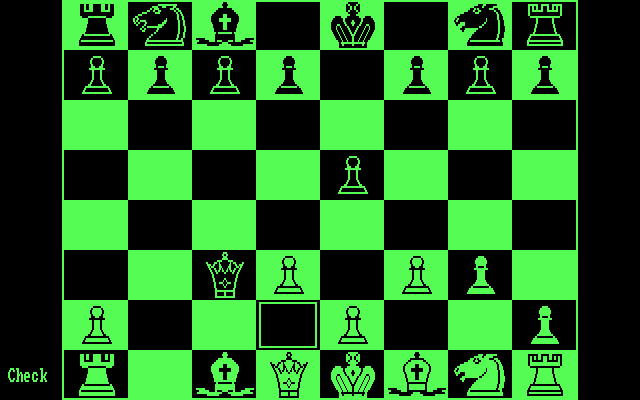 Bluebush Chess (DOS) screenshot: Check - well that didn't take long...
