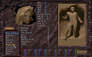World of Aden: Thunderscape (DOS) screenshot: Choose a race! Some of these are certainly new to me!