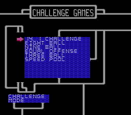 Championship Pool (NES) screenshot: All the different Challenge Games.