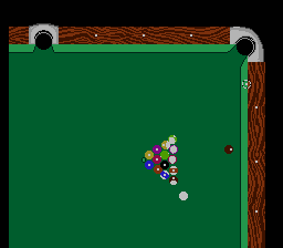 Championship Pool (NES) screenshot: This is 14.1 Continuous. Then there is only one ball left then the rest of the balls are re-racked.