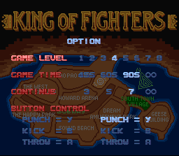 Fatal Fury (SNES) screenshot: The options menu