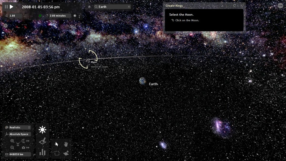 Universe Sandbox (Windows) screenshot: Playing a tutorial