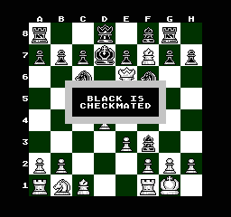 The Chessmaster (NES) screenshot: Black is checkmated so white (which is me) wins
