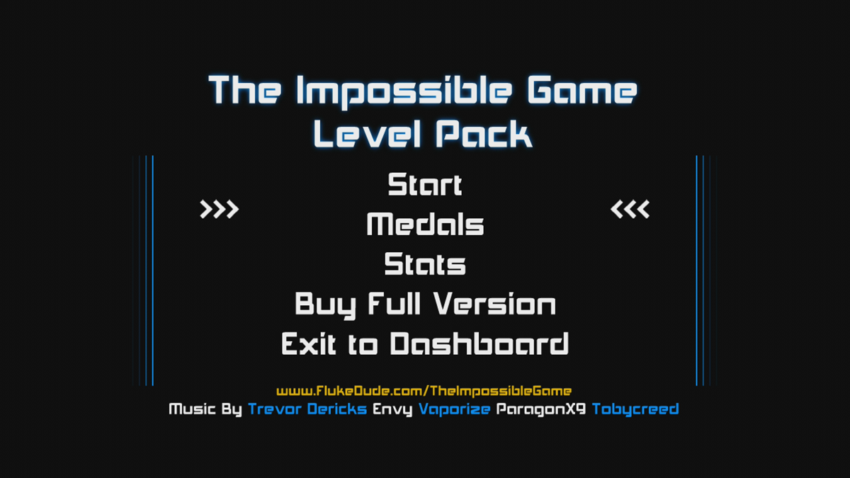 The Impossible Game: Level Pack (Xbox 360) screenshot: Main menu (Trial version)