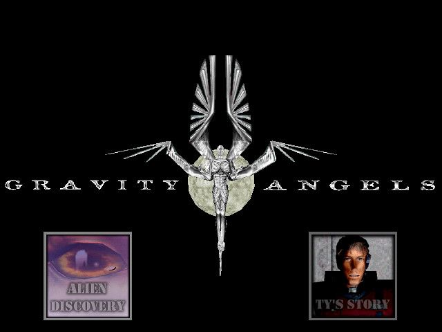 Gravity Angels Part 1: Alien Discovery (Windows) screenshot: Gravity Angels title screen, offering player the first of many choices
