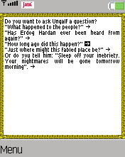 The Dark Eye: Swamp of Doom (J2ME) screenshot: Asking questions to find out more about the "Swamp of Doom".