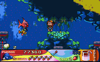 Yogho Yogho spel (DOS) screenshot: That fish looks sweet.